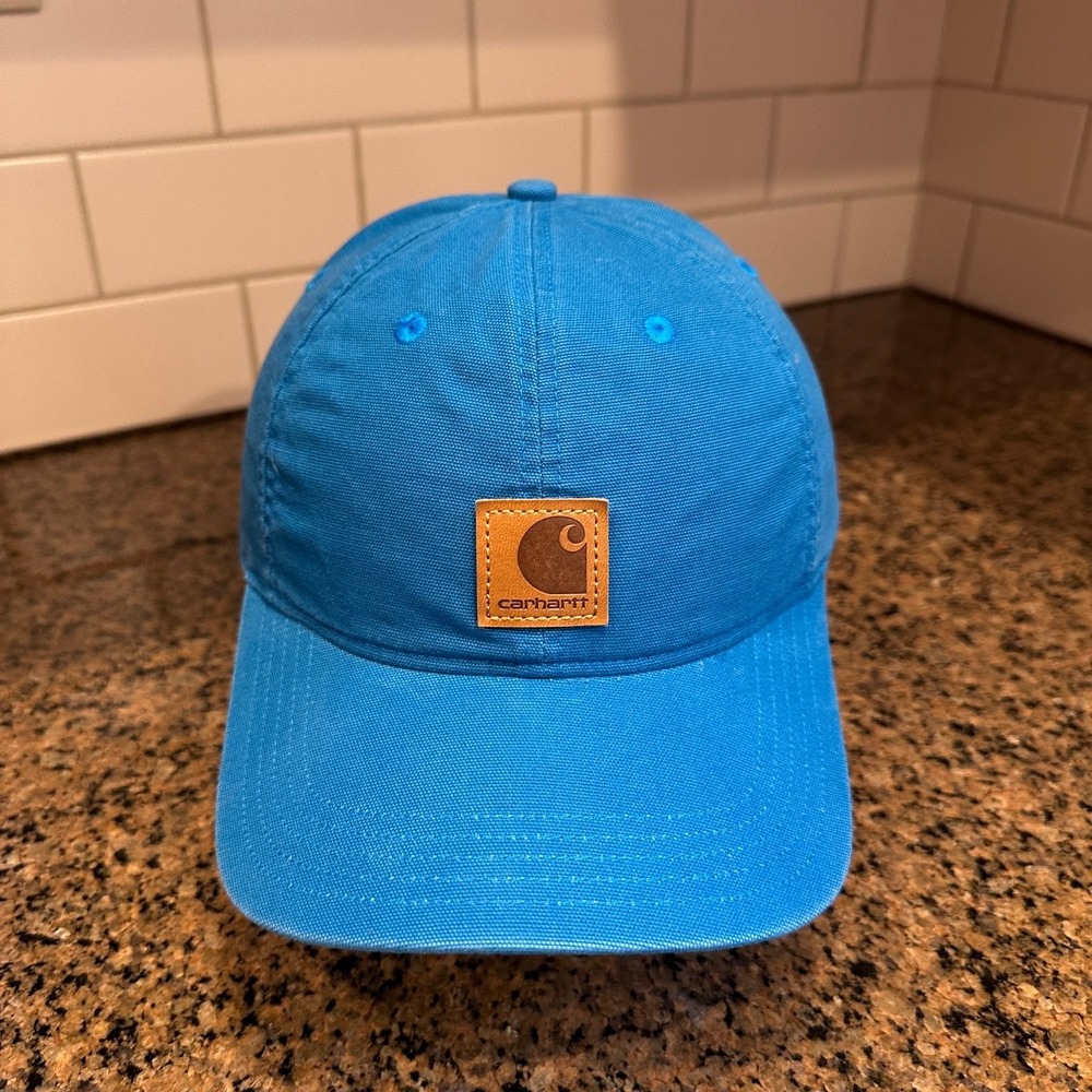 Carhartt Baseball Cap Adjustable Blue Leather Patch Workwear Hat
